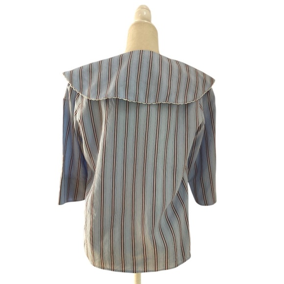 Paul & Joe Paris Striped Blouse Wide Collar Button Front NWOT Short Sleeves Silk - Picture 5 of 9